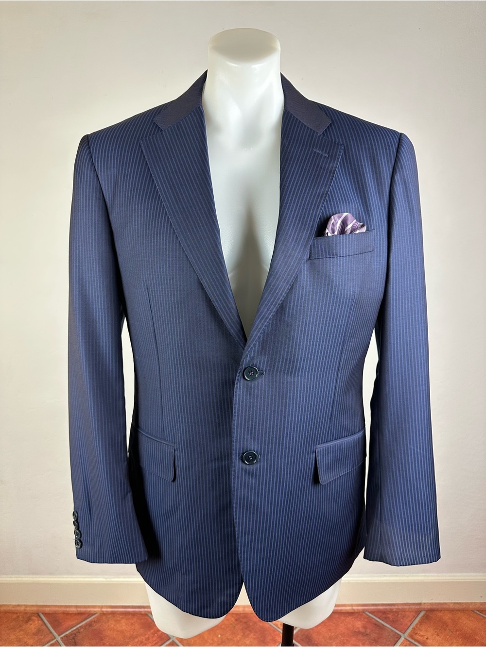 Canali Navy Two-Button Blazer with Lavender Pinstripes